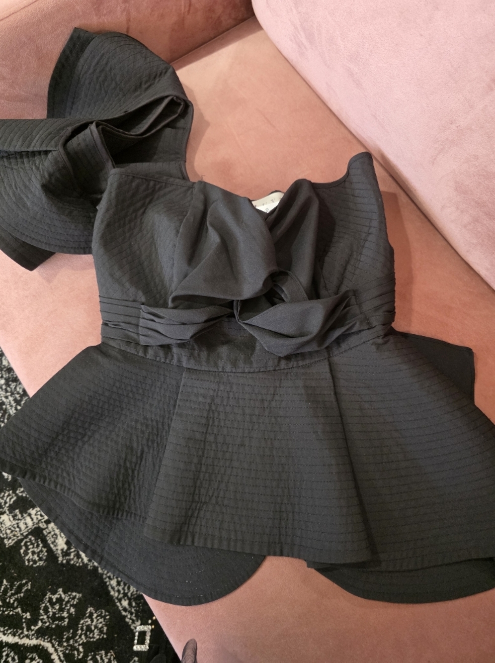Luxe Black Ruffled Peplum One-Shoulder Top